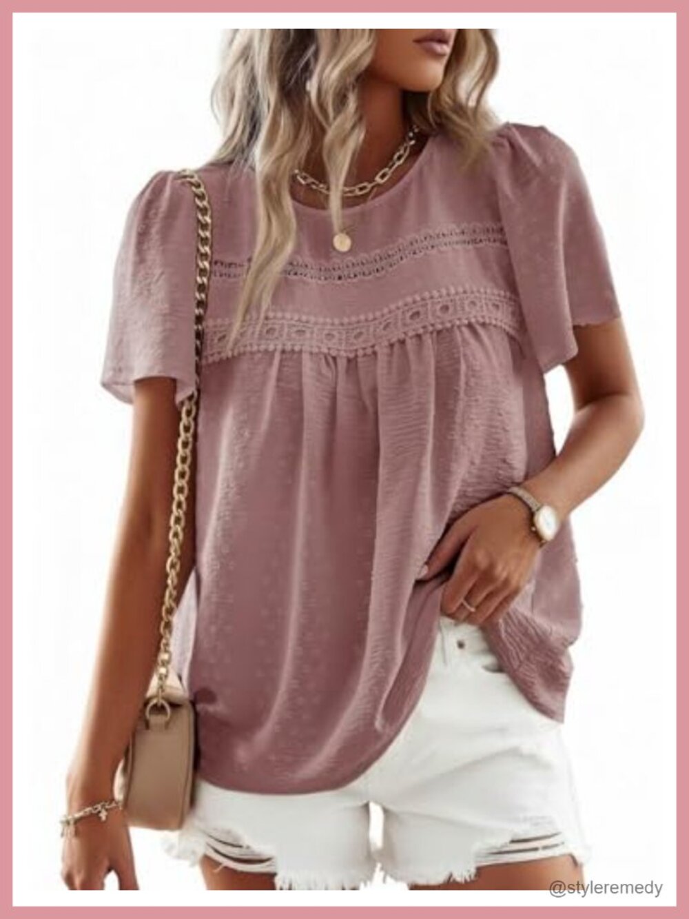 Halife Womens Boho Blouse Short Sleeve Crochet Lace Flowy Summer Top